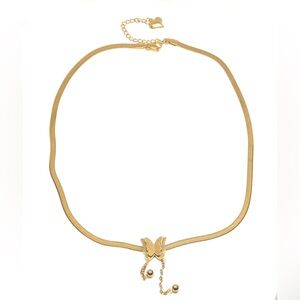 Stainless Steel 2 Layer Butterfly Herringbone Necklace